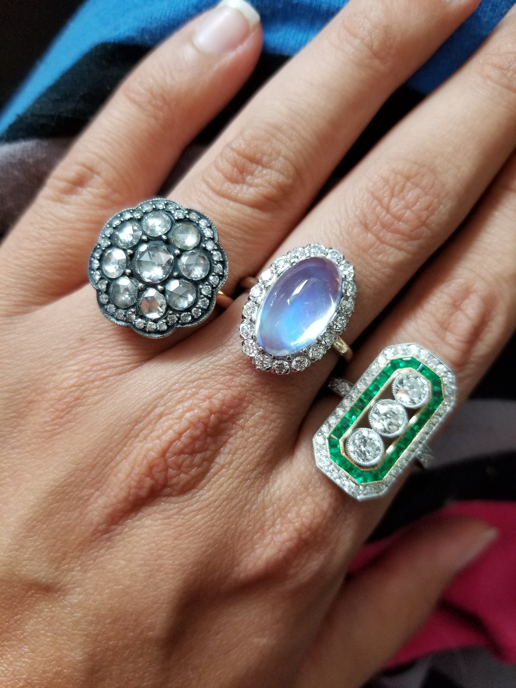 THREE STONE DIAMOND AND EMERALD RING - SinCityFinds Jewelry