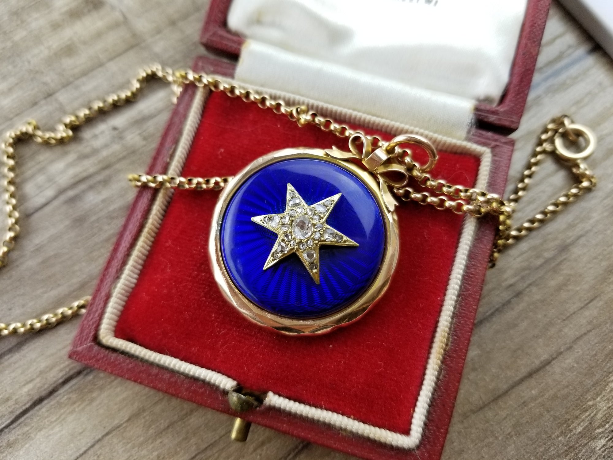 ANTIQUE BLUE ENAMEL AND DIAMOND PHOTO LOCKET - SinCityFinds Jewelry
