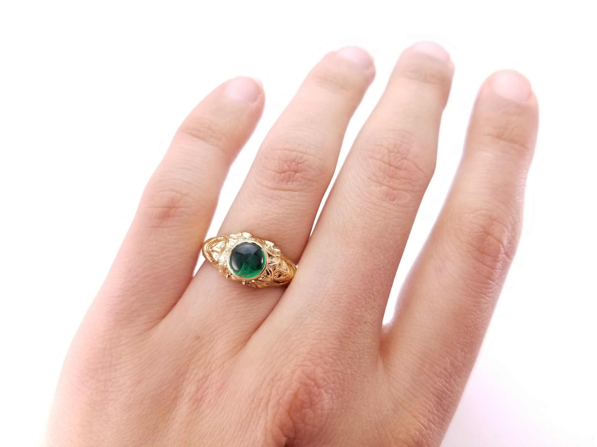 EMERALD CABOCHON GYPSY RING - SinCityFinds Jewelry