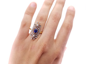 ANTIQUE SAPPHIRE AND DIAMOND DOUBLE BOW RING - SinCityFinds Jewelry