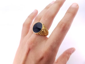 ONYX PANEL SIGNET RING IN 18K GOLD - SinCityFinds Jewelry