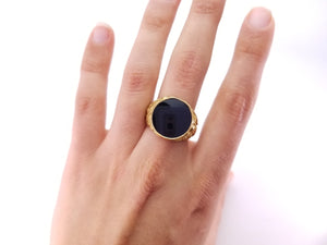 ONYX PANEL SIGNET RING IN 18K GOLD - SinCityFinds Jewelry