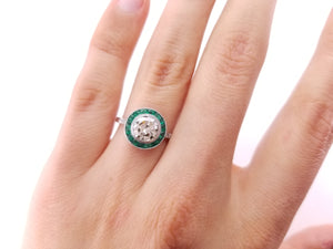 1.05CT CENTER DIAMOND AND EMERALD ART DECO STYLE RING - SinCityFinds Jewelry