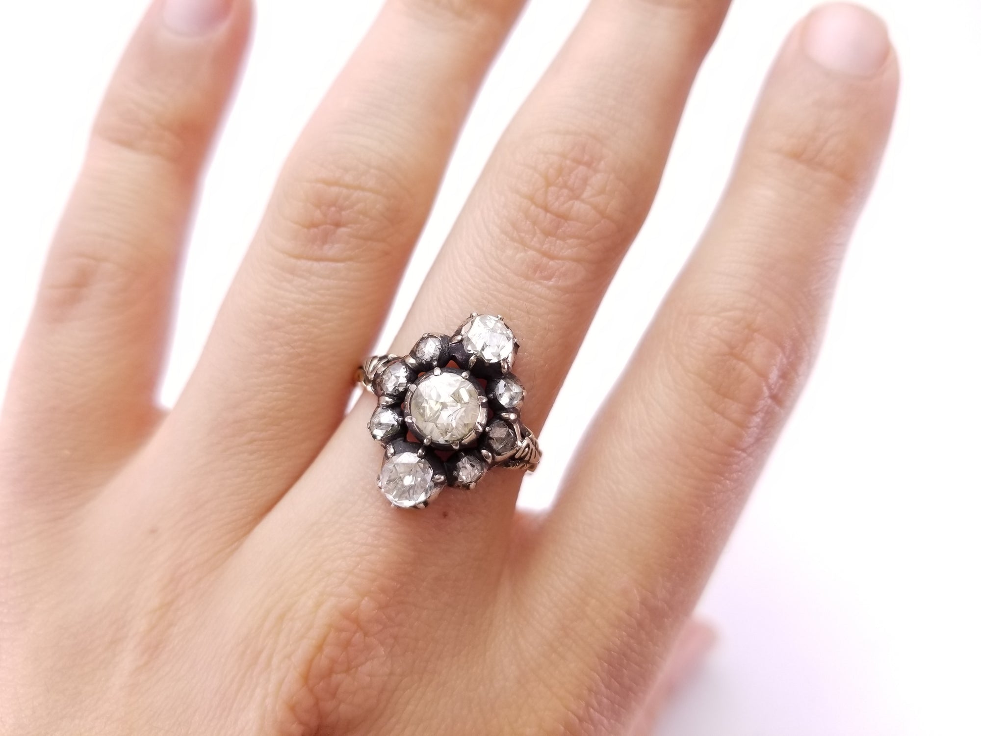 VERTICAL THREE STONE ROSE CUT DIAMOND RING - SinCityFinds Jewelry