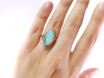 OPAL AND ROSE CUT HALO RING - SinCityFinds Jewelry
