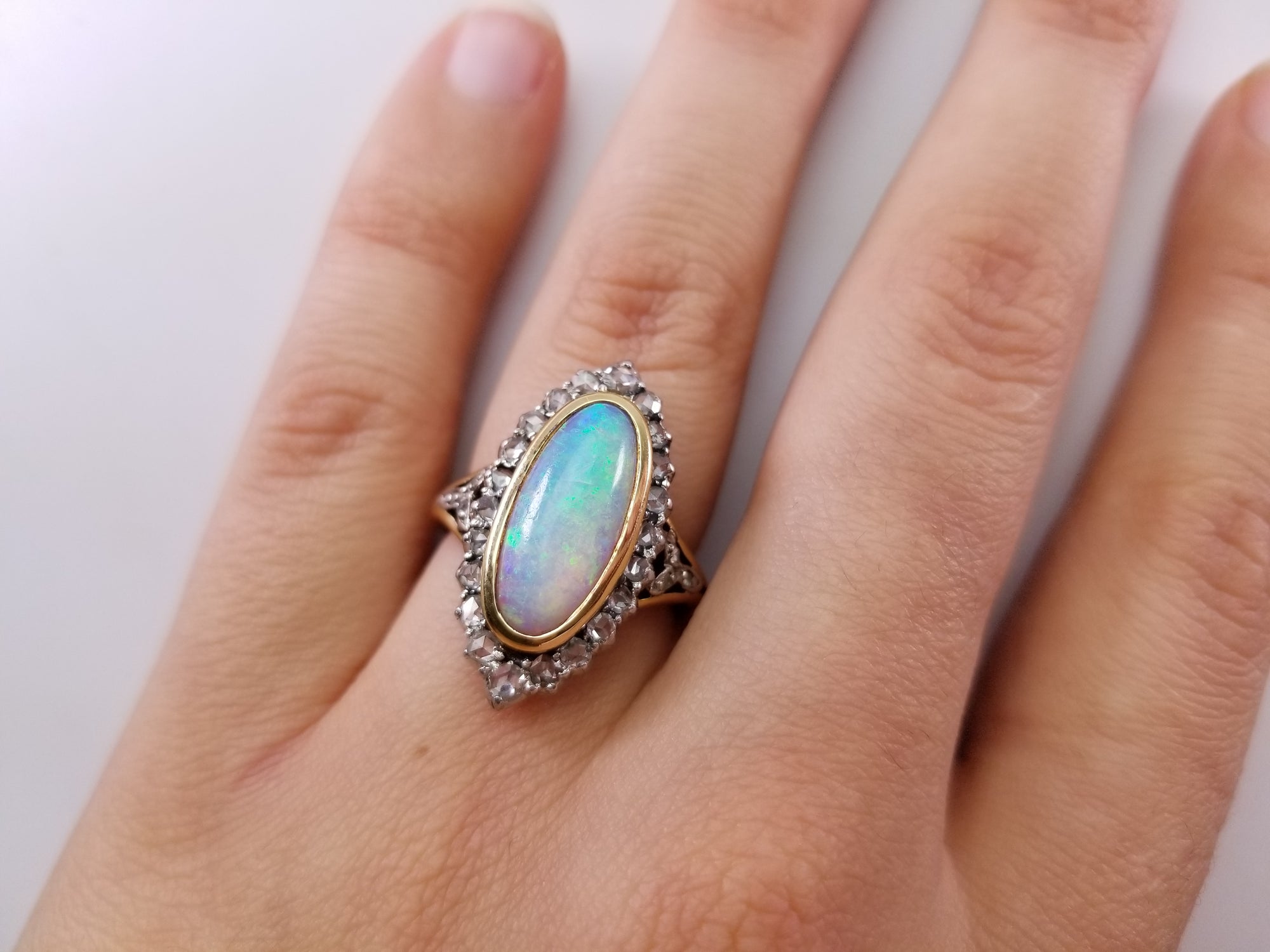 OPAL AND ROSE CUT HALO RING - SinCityFinds Jewelry