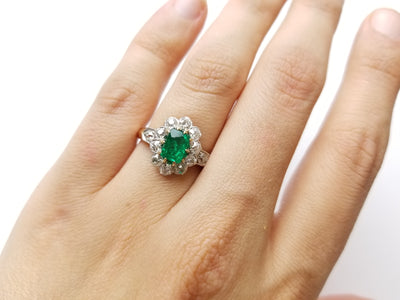 1.75CTW EMERALD AND OLD EUROPEAN CUT DIAMOND FRENCH RING - SinCityFinds Jewelry