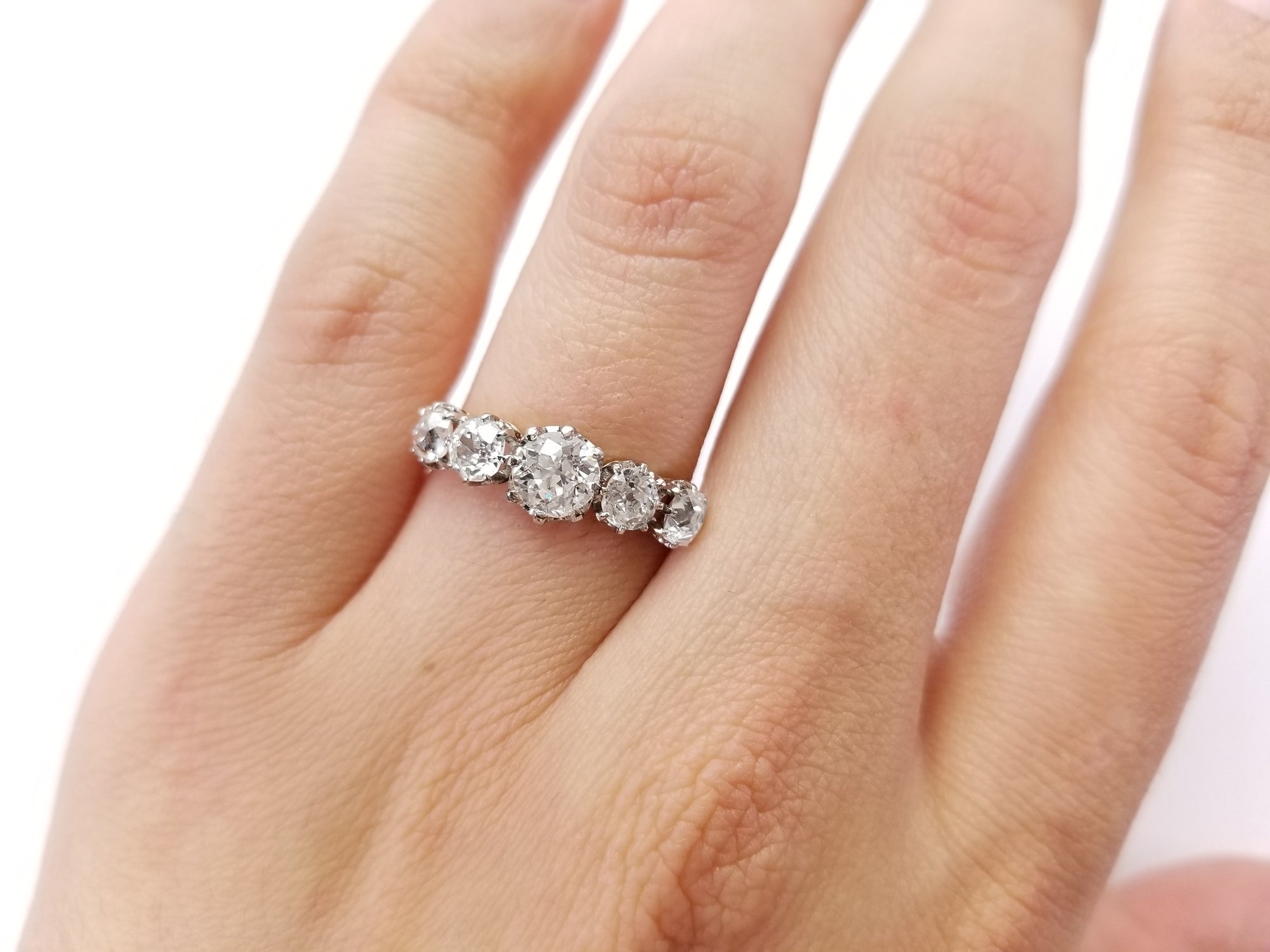 1.43CTW HALF HOOP FIVE STONE OLD CUT DIAMOND BAND - SinCityFinds Jewelry