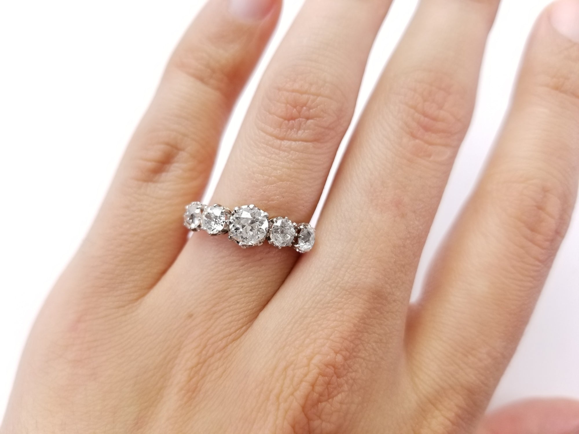 1.43CTW HALF HOOP FIVE STONE OLD CUT DIAMOND BAND - SinCityFinds Jewelry