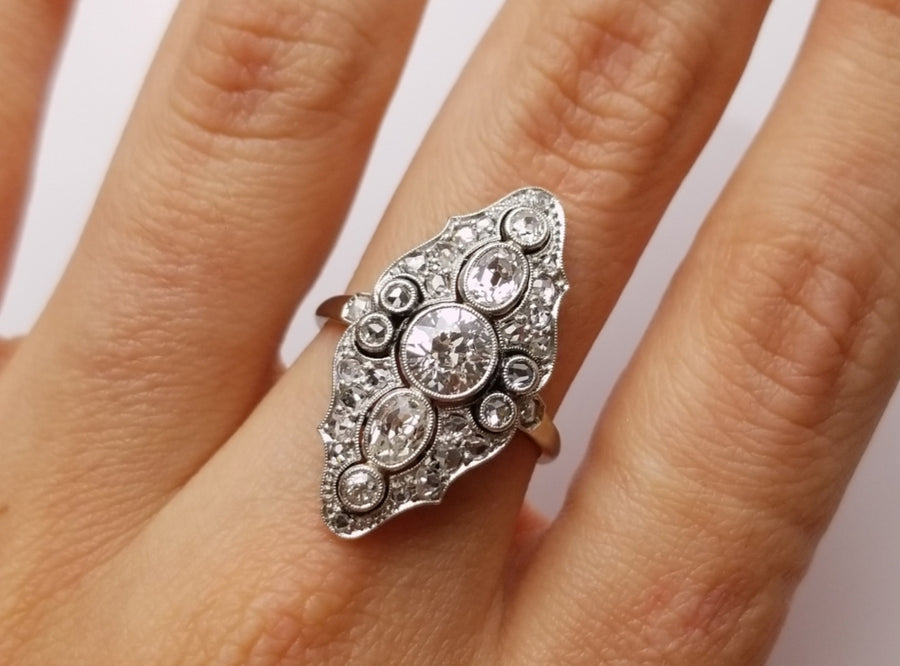 1.8CTW EDWARDIAN DIAMOND COCKTAIL NAVETTE SHAPED RING