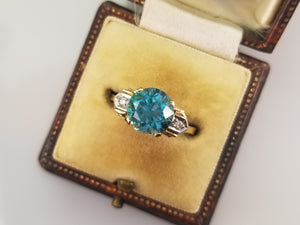 BLUE ZIRCON AND DIAMOND RING