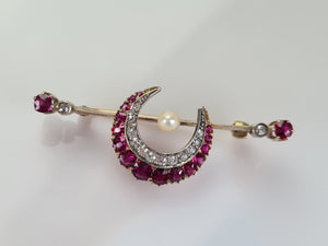 RUBY AND DIAMOND CRESCENT PIN