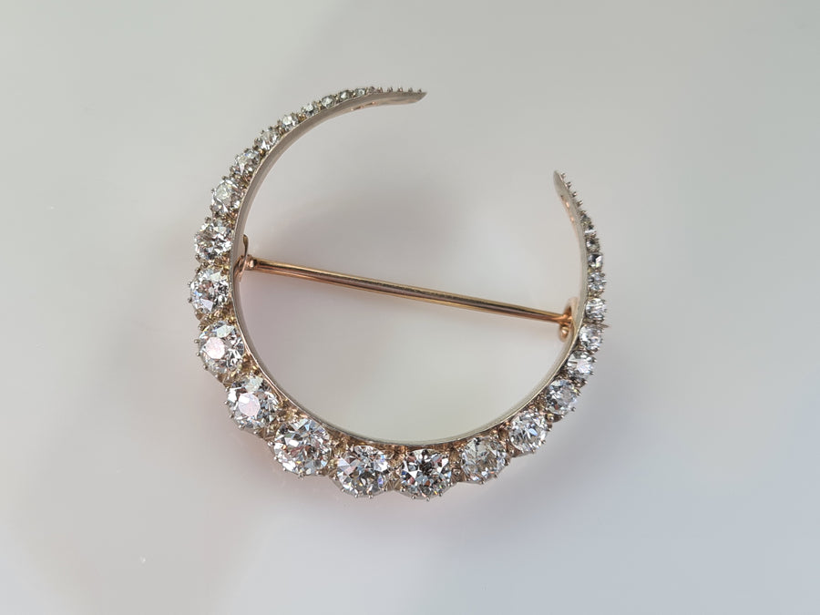 Old Mine-cut Diamond Star and Crescent New Moon Brooch