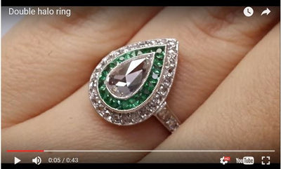 PEAR ROSE CUT DIAMOND AND FRENCH CUT EMERALD RING - SinCityFinds Jewelry