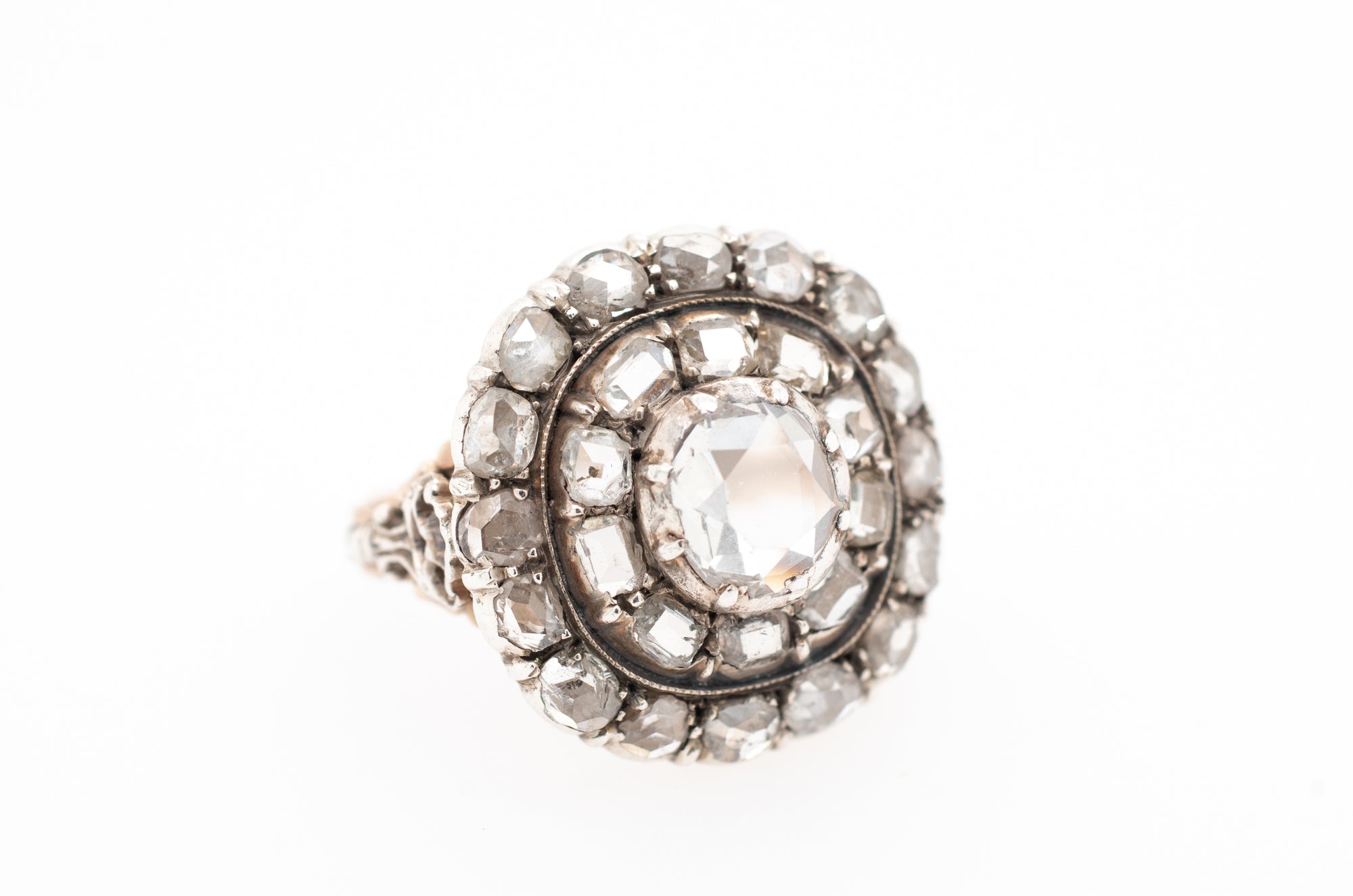 ANTIQUE ROSE CUT AND TABLE CUT DIAMOND CLUSTER RING - SinCityFinds Jewelry