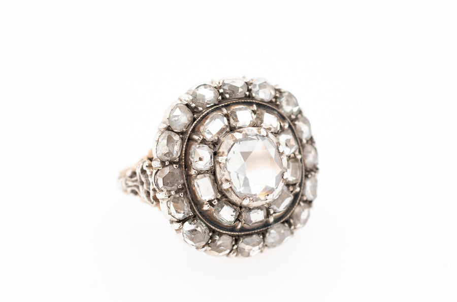 ANTIQUE ROSE CUT AND TABLE CUT DIAMOND CLUSTER RING - SinCityFinds Jewelry