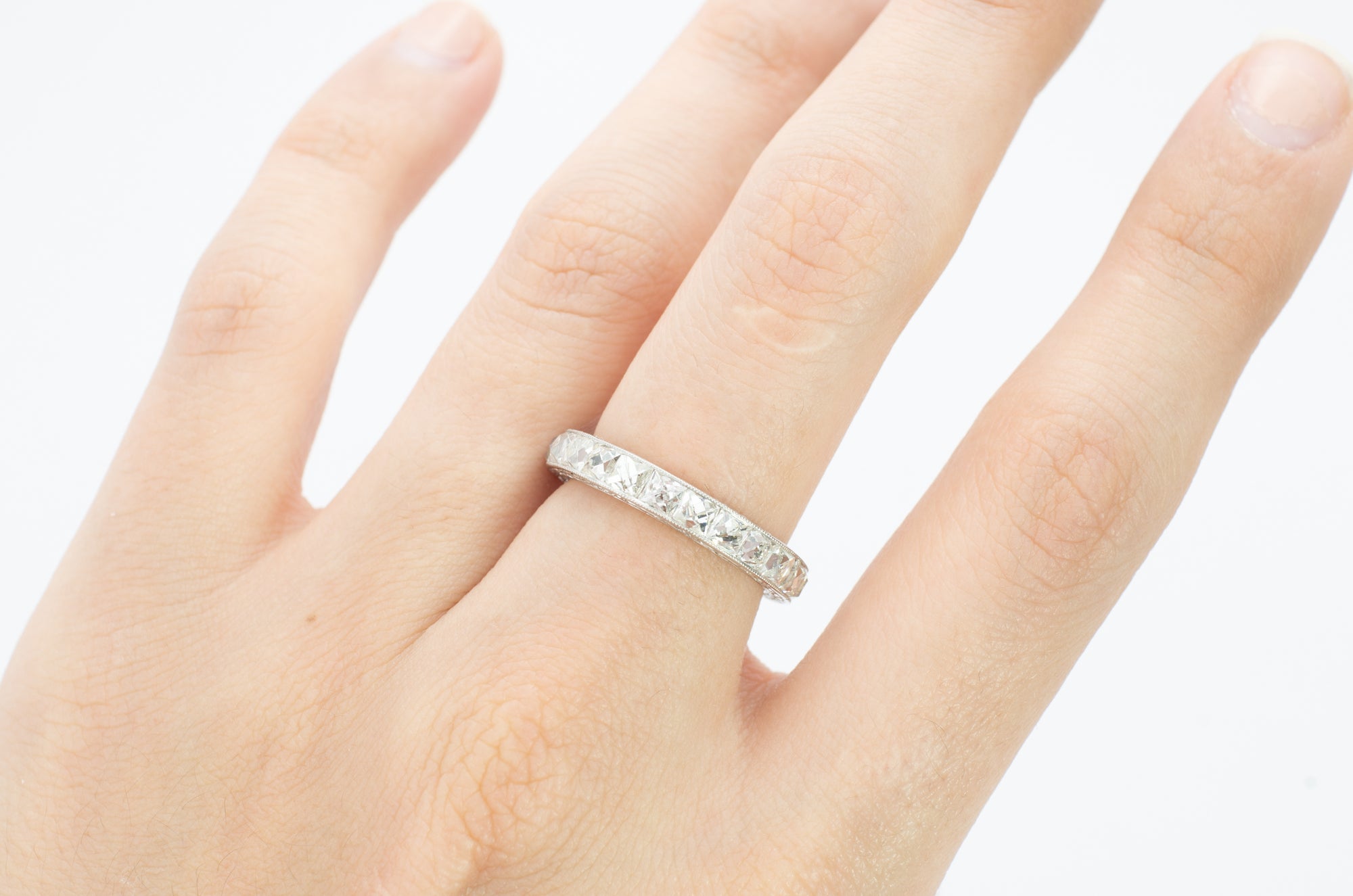 3.9CTW FRENCH CUT ETERNITY BAND IN PLATINUM - SinCityFinds Jewelry
