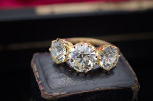 4.95CTW THREE STONE OLD EUROPEAN CUT DIAMOND RING - SinCityFinds Jewelry