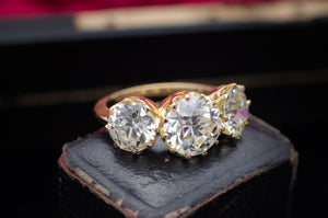 4.95CTW THREE STONE OLD EUROPEAN CUT DIAMOND RING - SinCityFinds Jewelry