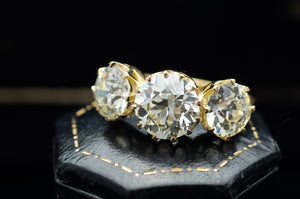 4.95CTW THREE STONE OLD EUROPEAN CUT DIAMOND RING - SinCityFinds Jewelry