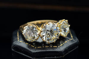 4.95CTW THREE STONE OLD EUROPEAN CUT DIAMOND RING - SinCityFinds Jewelry