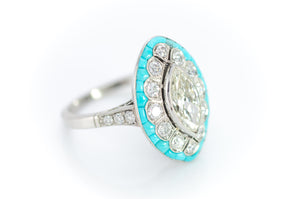 OLD CUT MARQUISE AND TURQUOISE RING - SinCityFinds Jewelry