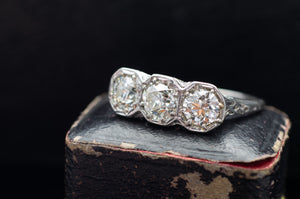 1.65CTW THREE STONE ART DECO RING - SinCityFinds Jewelry