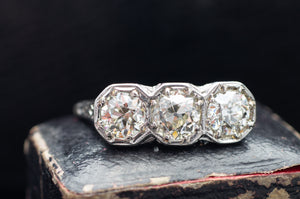 1.65CTW THREE STONE ART DECO RING - SinCityFinds Jewelry