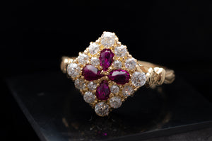 EDWARDIAN QUATREFOIL RUBY AND OLD EUROPEAN CUT DIAMOND RING - SinCityFinds Jewelry