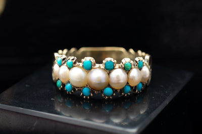 ANTIQUE SPLIT PEARL AND TURQUOISE RING - SinCityFinds Jewelry
