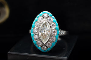 OLD CUT MARQUISE AND TURQUOISE RING - SinCityFinds Jewelry