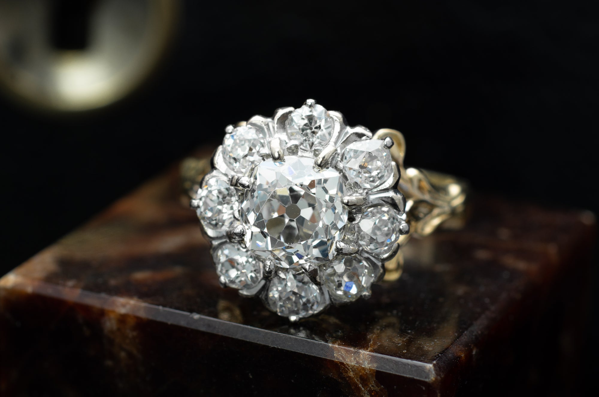 2.5CTW OLD MINE CUT ENGAGEMENT RING - SinCityFinds Jewelry