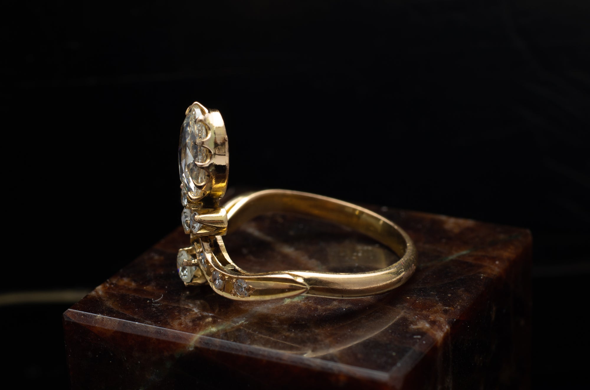 YELLOW GOLD ROSE CUT DIAMOND RING TIARA STYLE - SinCityFinds Jewelry