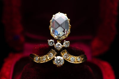YELLOW GOLD ROSE CUT DIAMOND RING TIARA STYLE - SinCityFinds Jewelry