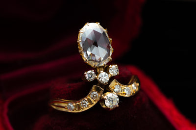 YELLOW GOLD ROSE CUT DIAMOND RING TIARA STYLE - SinCityFinds Jewelry