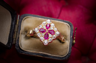 EDWARDIAN QUATREFOIL RUBY AND OLD EUROPEAN CUT DIAMOND RING - SinCityFinds Jewelry