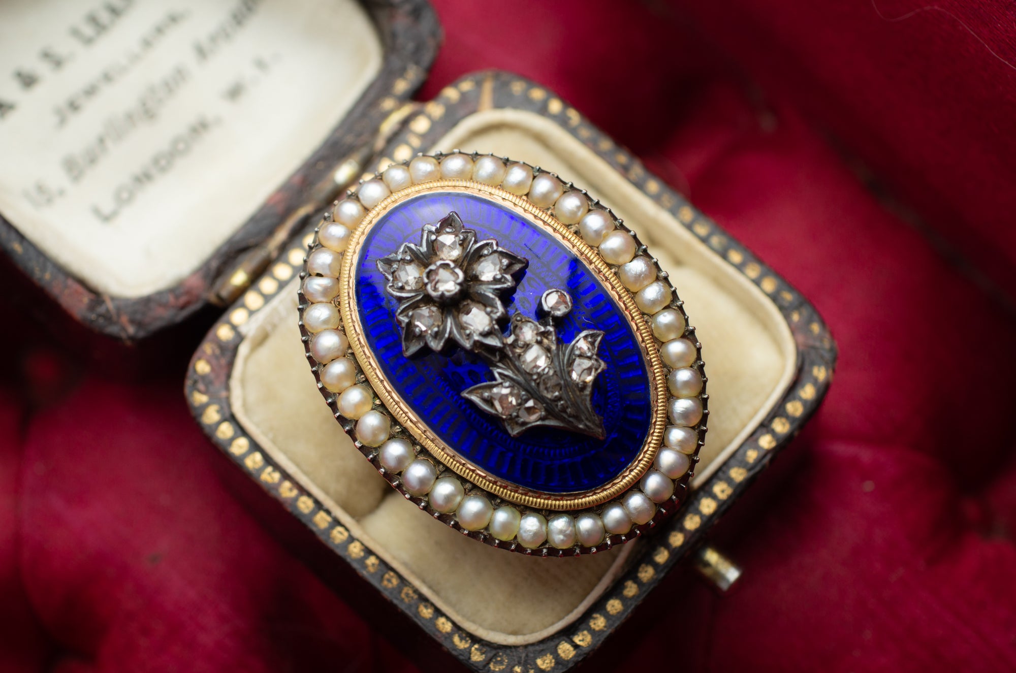 ANTIQUE BLUE ENAMEL PEARL AND ROSE CUT DIAMOND RING - SinCityFinds Jewelry