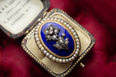 ANTIQUE BLUE ENAMEL PEARL AND ROSE CUT DIAMOND RING - SinCityFinds Jewelry