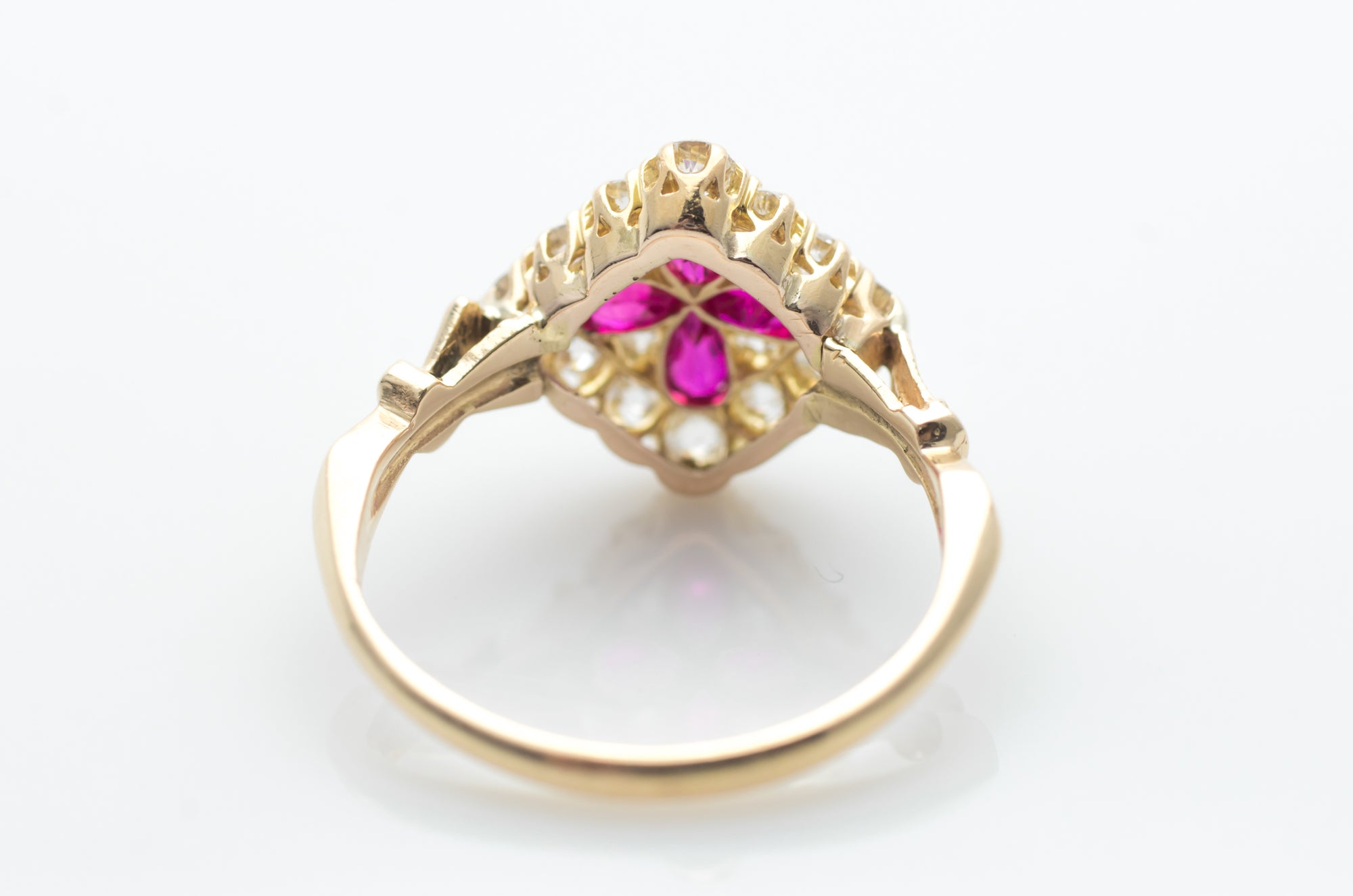 EDWARDIAN QUATREFOIL RUBY AND OLD EUROPEAN CUT DIAMOND RING - SinCityFinds Jewelry