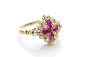 EDWARDIAN QUATREFOIL RUBY AND OLD EUROPEAN CUT DIAMOND RING - SinCityFinds Jewelry