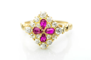 EDWARDIAN QUATREFOIL RUBY AND OLD EUROPEAN CUT DIAMOND RING - SinCityFinds Jewelry