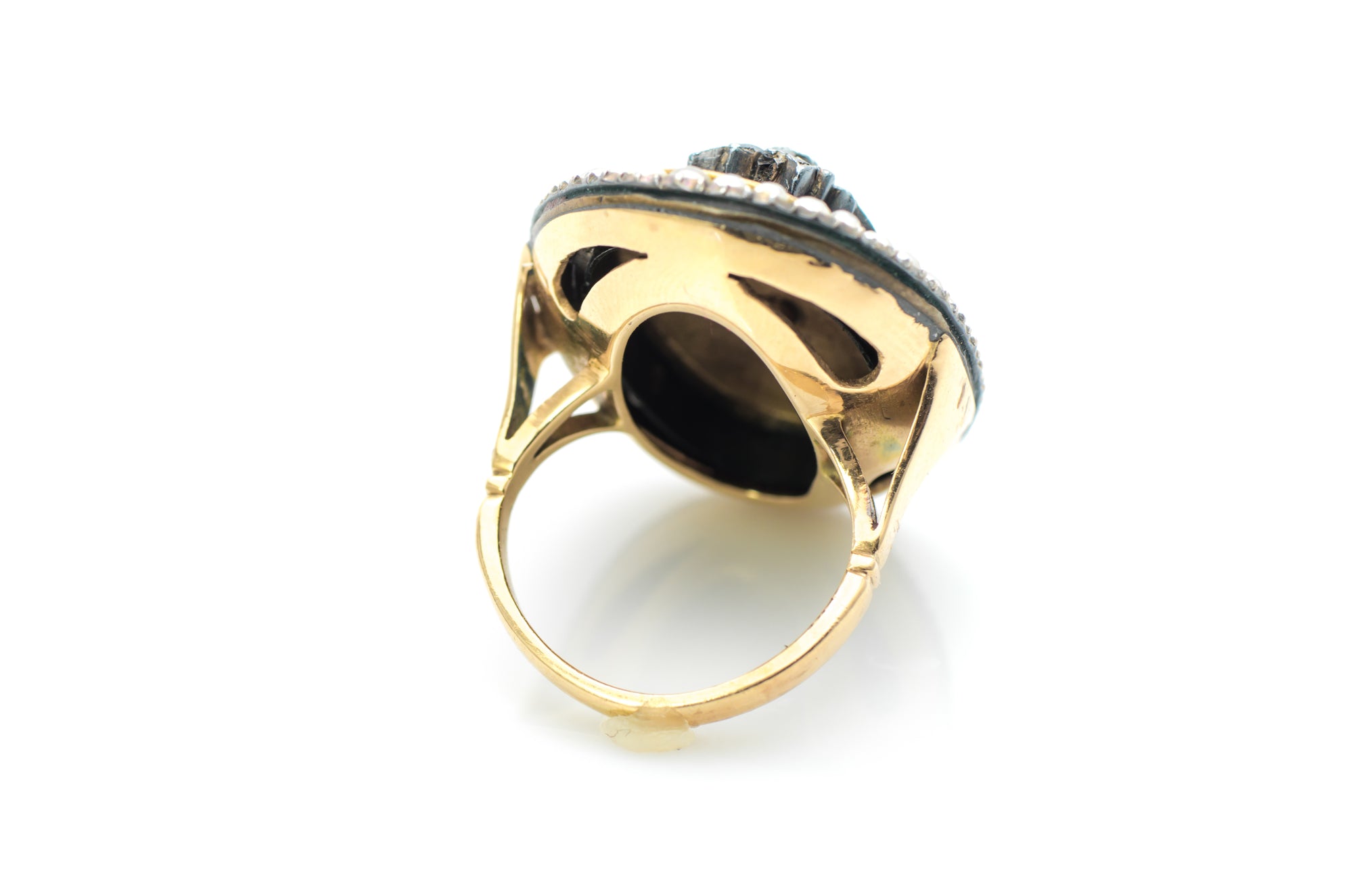 ANTIQUE BLUE ENAMEL PEARL AND ROSE CUT DIAMOND RING - SinCityFinds Jewelry