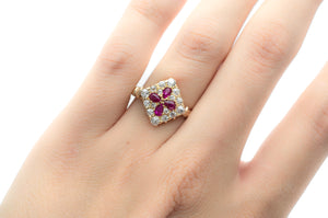 EDWARDIAN QUATREFOIL RUBY AND OLD EUROPEAN CUT DIAMOND RING - SinCityFinds Jewelry