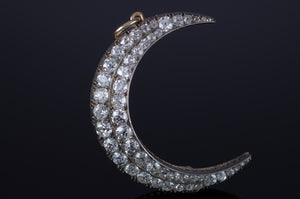 5.3CTW ANTIQUE DIAMOND CRESCENT BROOCH - SinCityFinds Jewelry