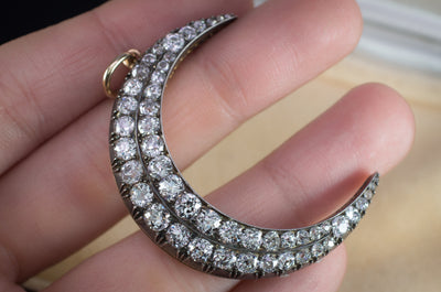 5.3CTW ANTIQUE DIAMOND CRESCENT BROOCH - SinCityFinds Jewelry
