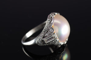 PLATINUM PEARL AND DIAMOND ART DECO RING - SinCityFinds Jewelry