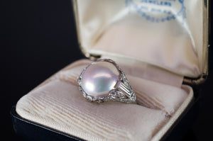 PLATINUM PEARL AND DIAMOND ART DECO RING - SinCityFinds Jewelry