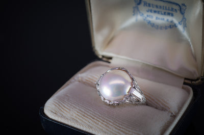 PLATINUM PEARL AND DIAMOND ART DECO RING - SinCityFinds Jewelry