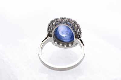 VINTAGE CABOCHON LIGH BLUE LAVENDER SAPPHIRE RING WITH DIAMOND HALO - SinCityFinds Jewelry