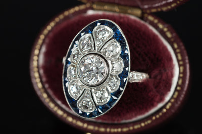 OEC DIAMOND AND SAPPHIRE RING IN PLATINUM - SinCityFinds Jewelry